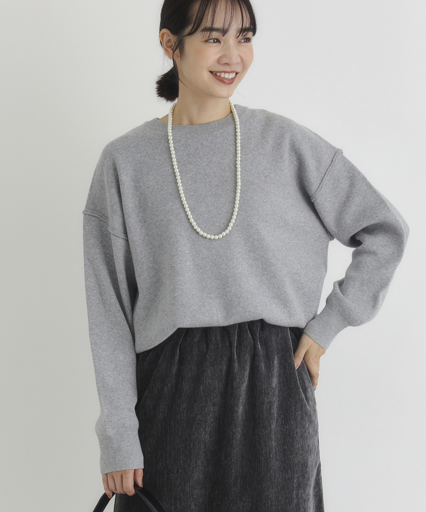 <カートにて10％off：WEB限定/12/8まで>【スウェット感覚のニット】「やわラク」スウェットライクセーター（洗濯機で洗える/ゆったりシルエット/体型カバー/楽に着られて品良く）