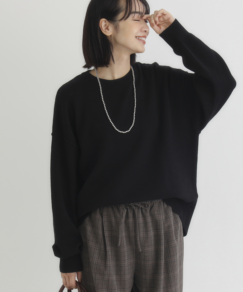 <カートにて10％off：WEB限定/12/8まで>【スウェット感覚のニット】「やわラク」スウェットライクセーター（洗濯機で洗える/ゆったりシルエット/体型カバー/楽に着られて品良く）