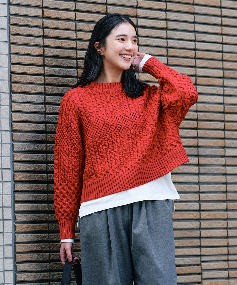 <カートにて10％off：WEB限定/12/8まで>ケーブルショートセーター
