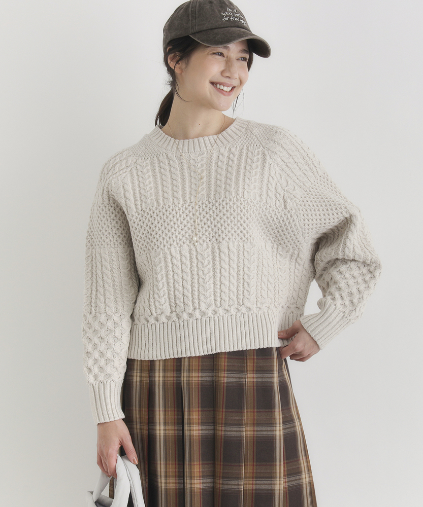 <カートにて10％off：WEB限定/12/8まで>ケーブルショートセーター