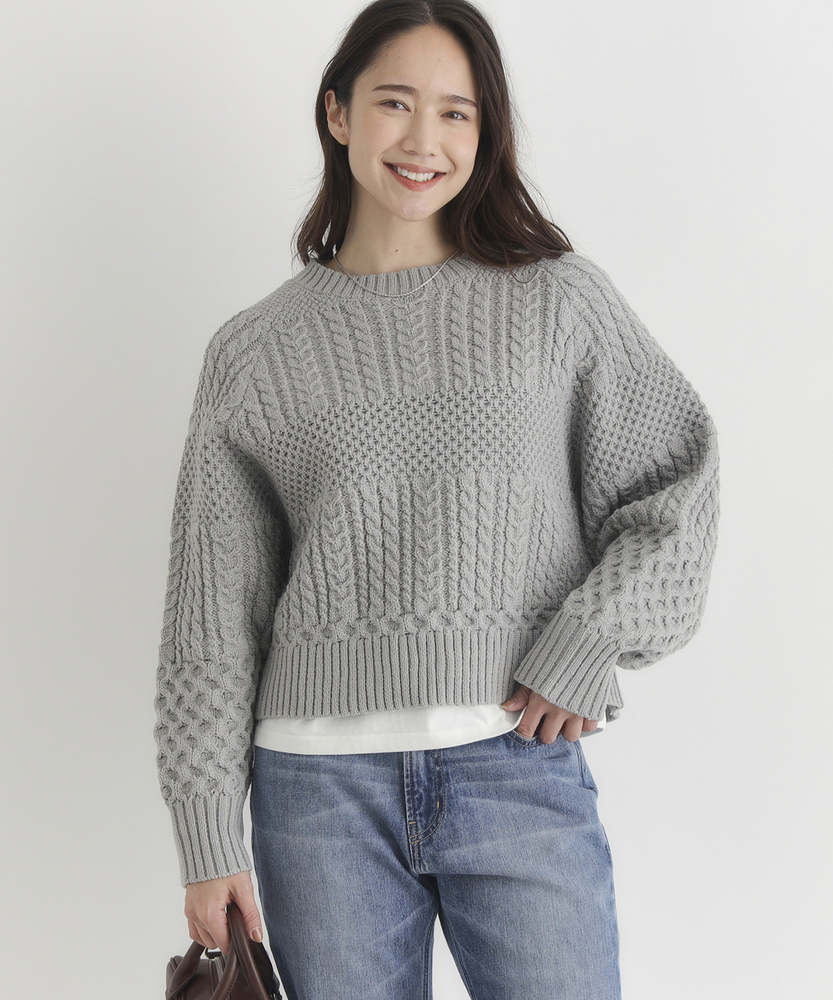 <カートにて10％off：WEB限定/12/8まで>ケーブルショートセーター