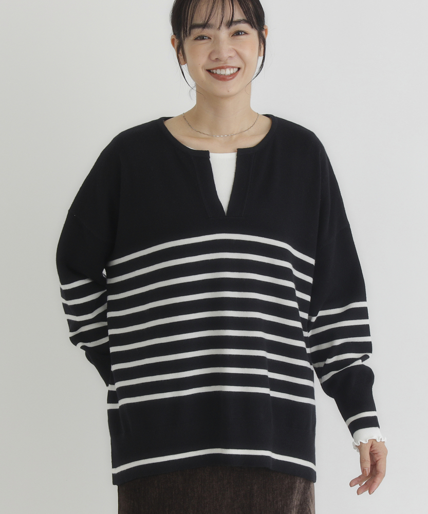 やわラク」スキッパーセーター（洗濯機で洗える/毛玉ができ