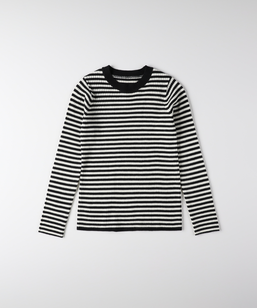 ANDMARY ホワイトリブ編みセーター ランダムリブ編みぺプラム裾ニットプルオーバーsdp8008