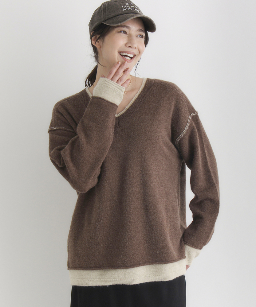 <カートにて10％off：WEB限定/12/8まで>フェイクレイヤードVネックセーター