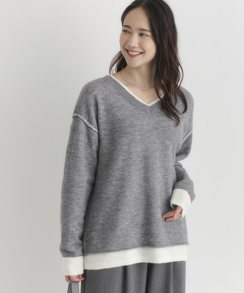 <カートにて10％off：WEB限定/12/8まで>フェイクレイヤードVネックセーター