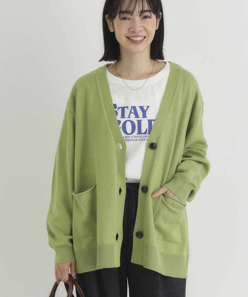 <カートにて10％off：WEB限定/12/8まで>「やわラク」Vネックニットカーディガン（洗濯機で洗える/毛玉ができにくい/ゆったりシルエット/体型カバー/楽に着られて品良く）