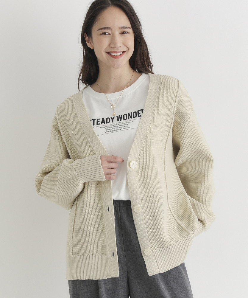 <カートにて10％off：WEB限定/12/8まで>【体のラインを拾いにくい】畦編みニットカーディガン