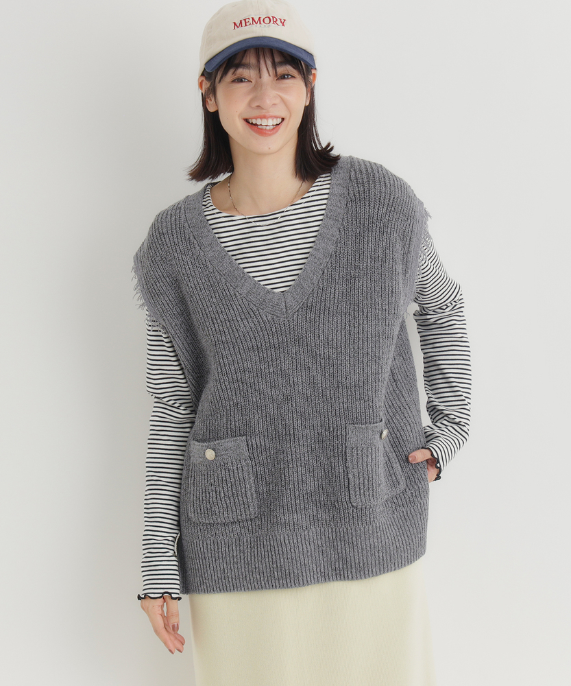 ニットフリンジベスト(S グレー): トップス｜Right-on公式オンライン