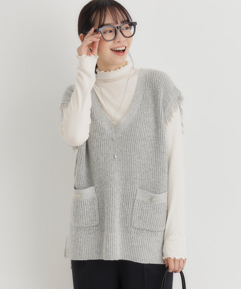 ニットフリンジベスト(S ブラック): トップス｜Right-on公式オンライン