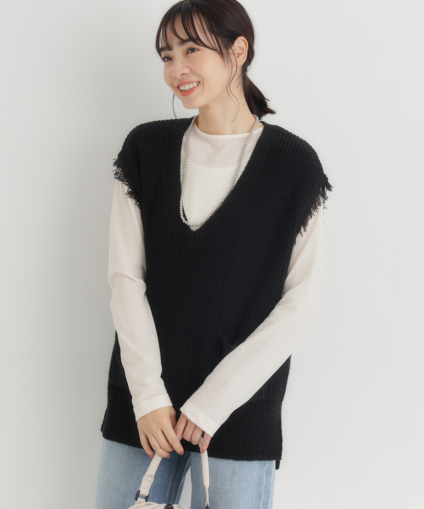 ニットフリンジベスト(S グレー): トップス｜Right-on公式オンライン