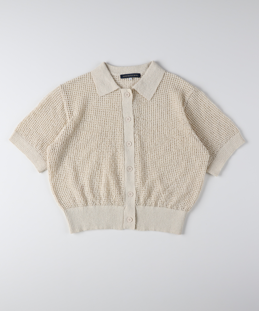 メッシュ編みポロセーター