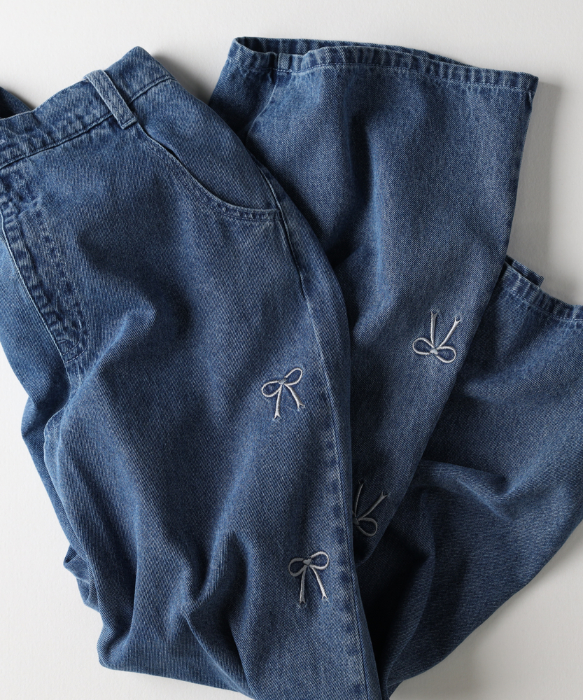 noremid ブラック刺繍ワイドパンツ ヴィンテージブラック刺繍ワイドデニムパンツ