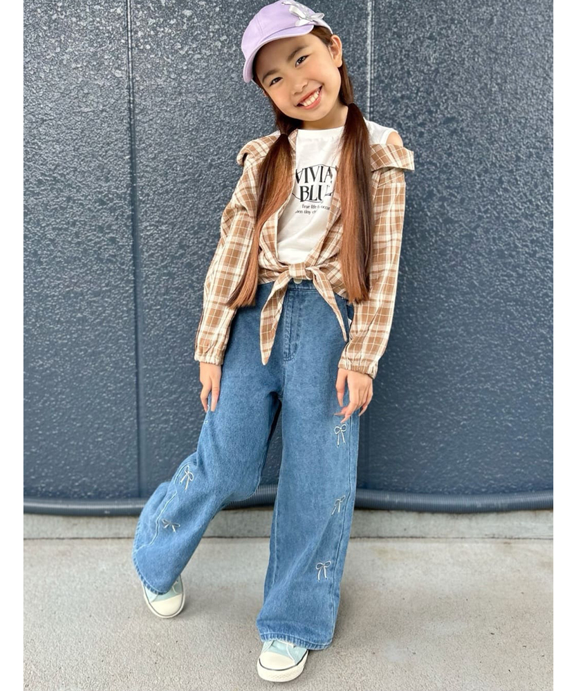 サイドリボン刺繍ワイドパンツ(130 中濃色): ボトムス｜Right-on公式