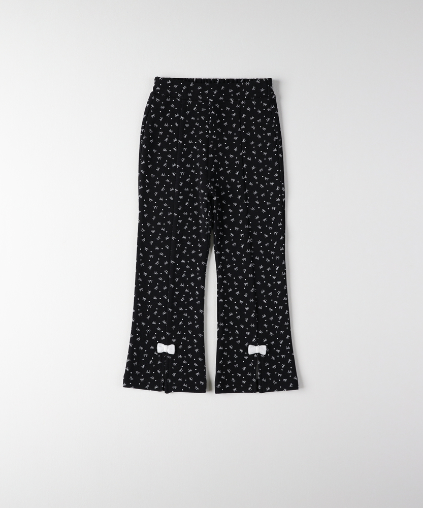 前スリットリボン総柄フレアパンツ