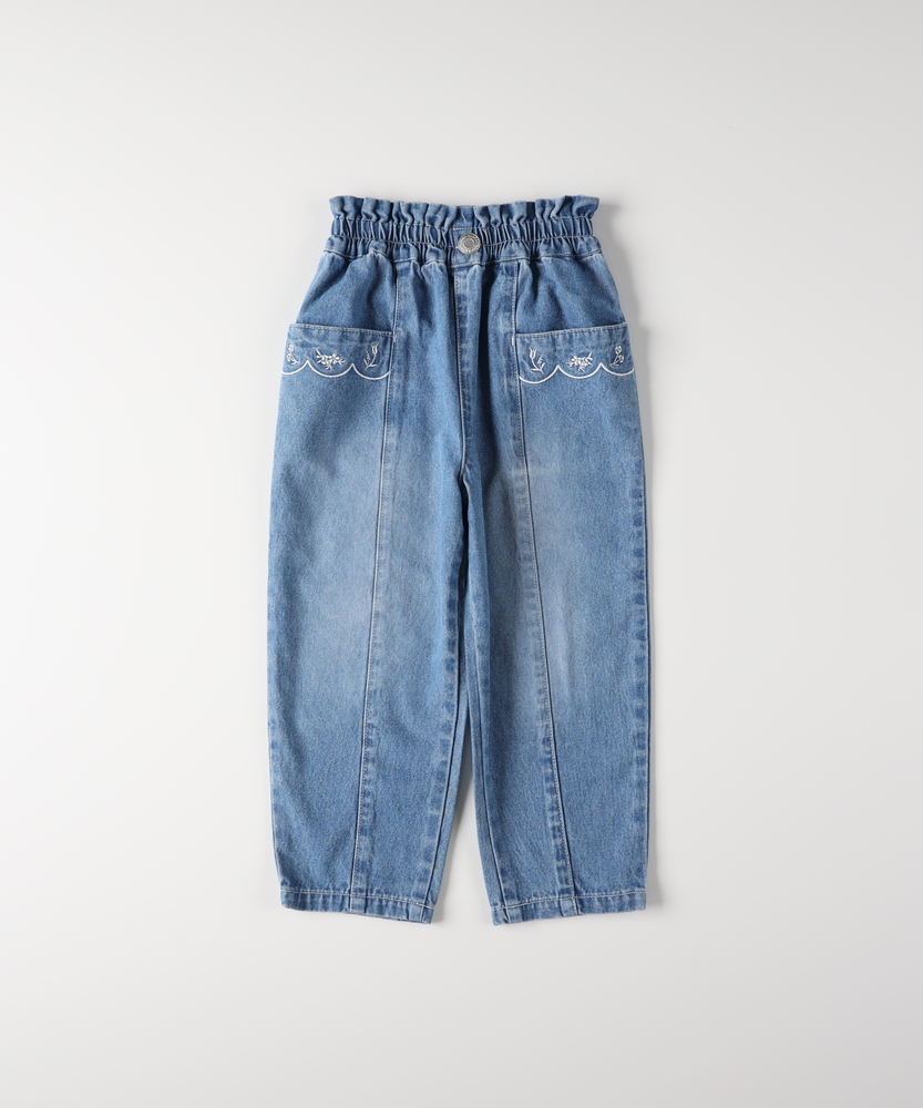 ポケットフラワー刺繍テーパードパンツ