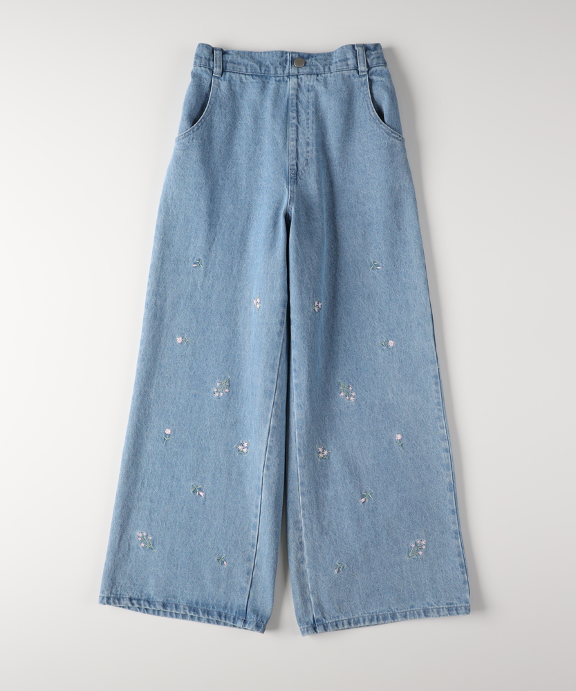 noremid 刺繍入りダークデニムワイドパンツ NoREMID 刺繍入りダークデニムワイドパンツ