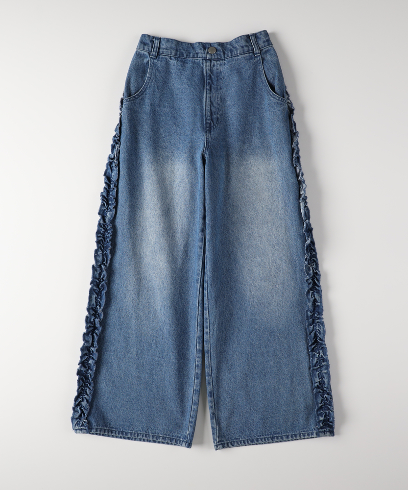 リボん 低身長/高身長サイズ有]ナイロンシマーメタリックサイドリボンパンツ