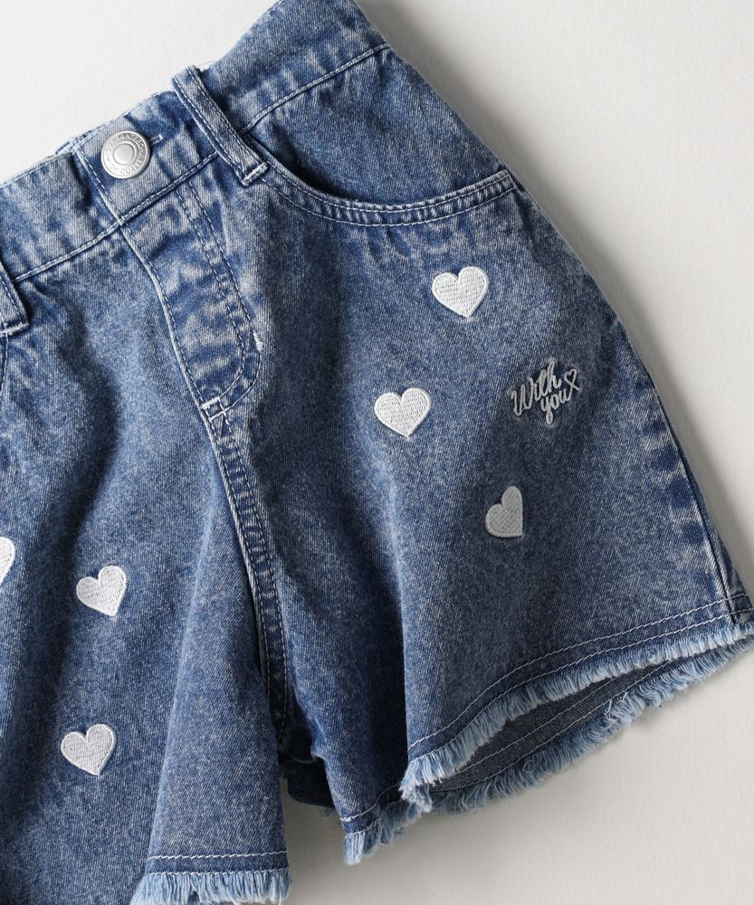 ハート刺繍デニムショートパンツ