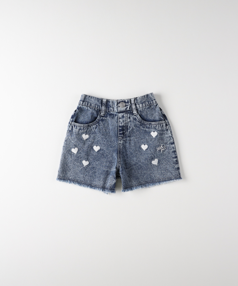 yukiemonうさぎ刺繍ハート型ポケット ショートパンツ ハート刺繍デニムショートパンツ(130 ブルー): ボトムス|Right
