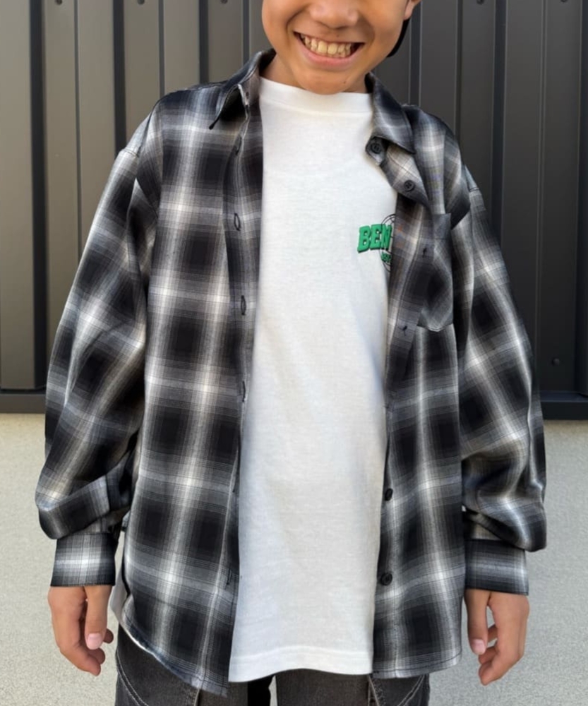 00's パジャマパンツ オンブレ チェック 白黒 親子でお揃い】オンブレチェックシャツ（1枚で決まる/古着ライク