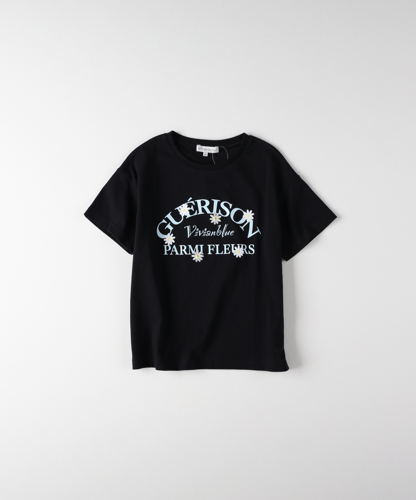 SALE‼️ローブ　vivapresto 半袖Tシャツ 刺繍 ホワイト 未使用 サテンアップリケ刺繍半袖Tシャツ(130 ブラック): トップス