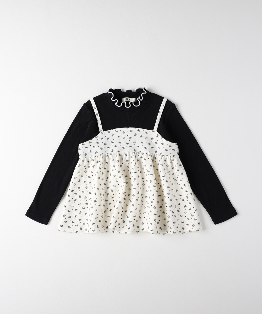 リボン総柄キャミソールレイヤード風プルオーバー