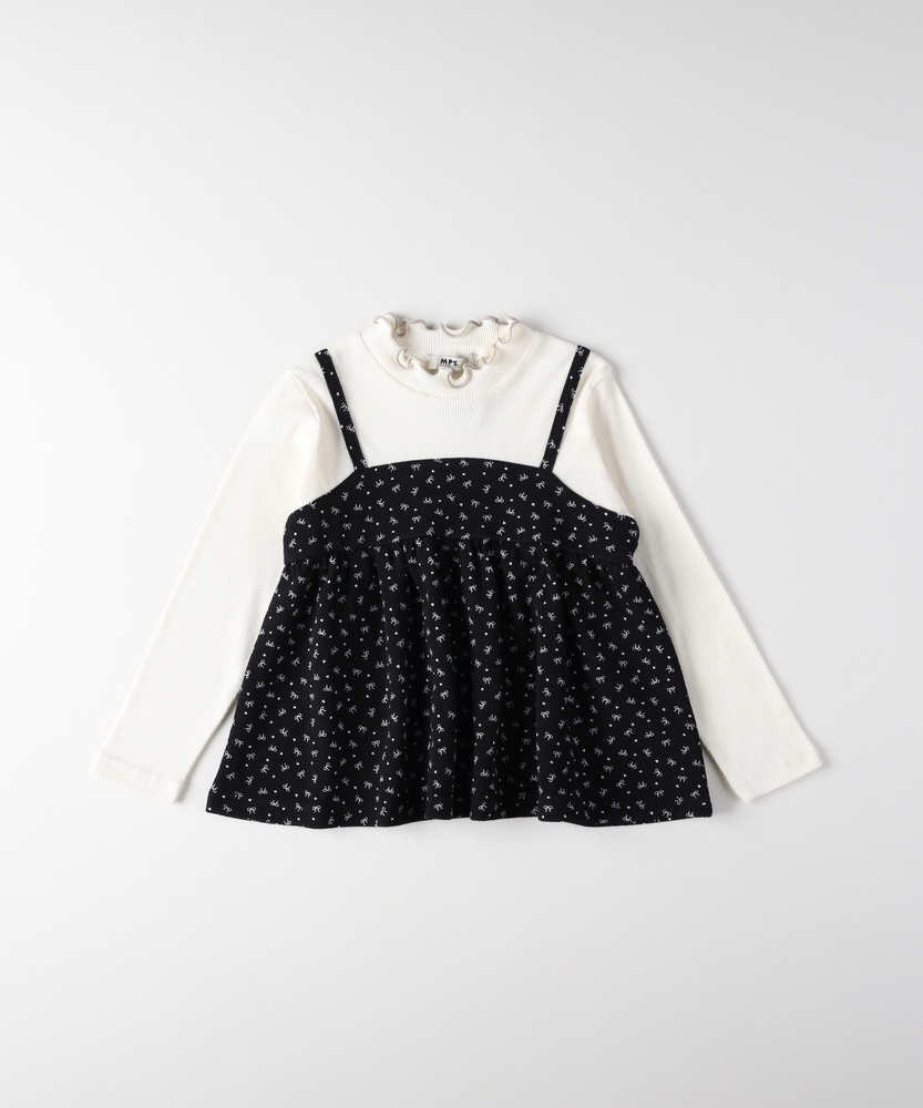 リボン総柄キャミソールレイヤード風プルオーバー