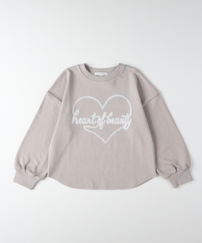 <カートにて10％off：WEB限定/12/8まで>【人気アイテム】袖ボリュームスウェットプルオーバー（綿の着心地/カワイイ/ラメ/プリント/袖ボリューム/お手入れ簡単）