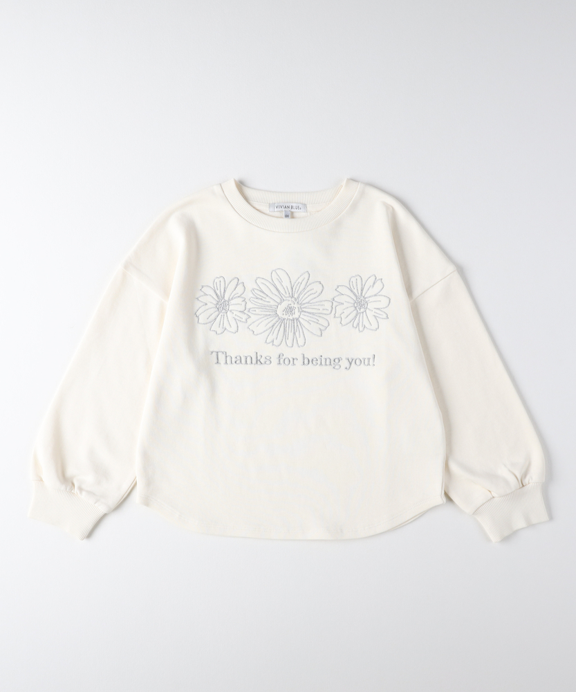 <カートにて10％off：WEB限定/12/8まで>【人気アイテム】袖ボリュームスウェットプルオーバー（綿の着心地/カワイイ/ラメ/プリント/袖ボリューム/お手入れ簡単）