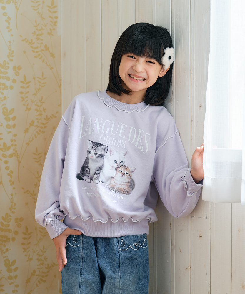 <カートにて10%off:WEB限定/12/8まで>転写ネコプリントスウェットプルオーバー