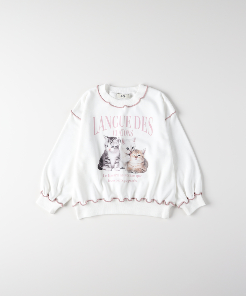 <カートにて10%off:WEB限定/12/8まで>転写ネコプリントスウェットプルオーバー