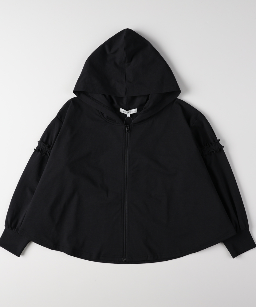 袖フリルUVカットジップパーカー