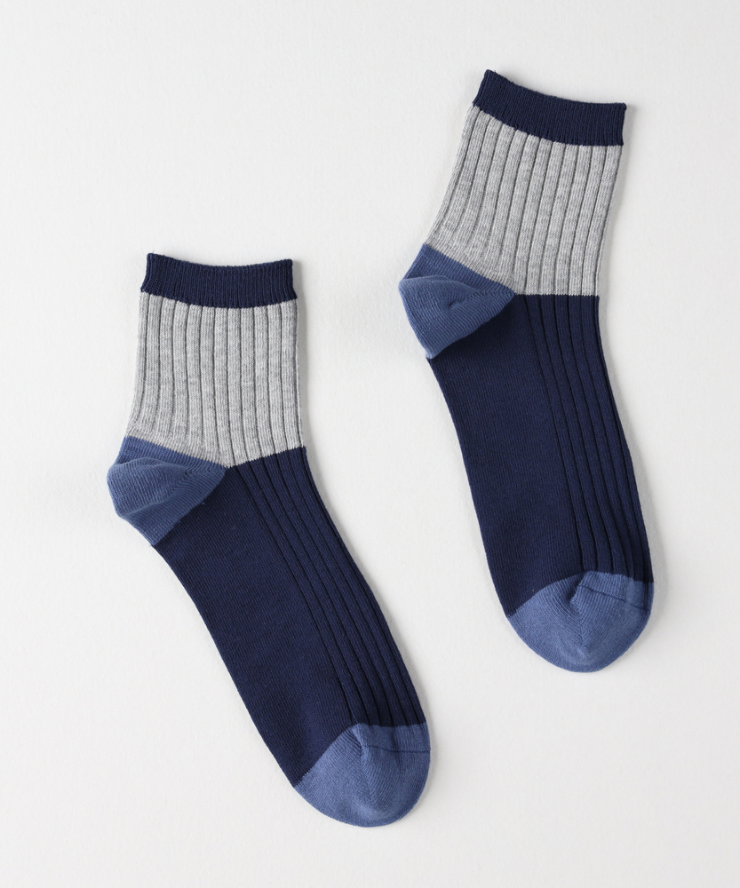 ブロックカラークォーターソックス(25-27 サックス): 靴下/アンダー