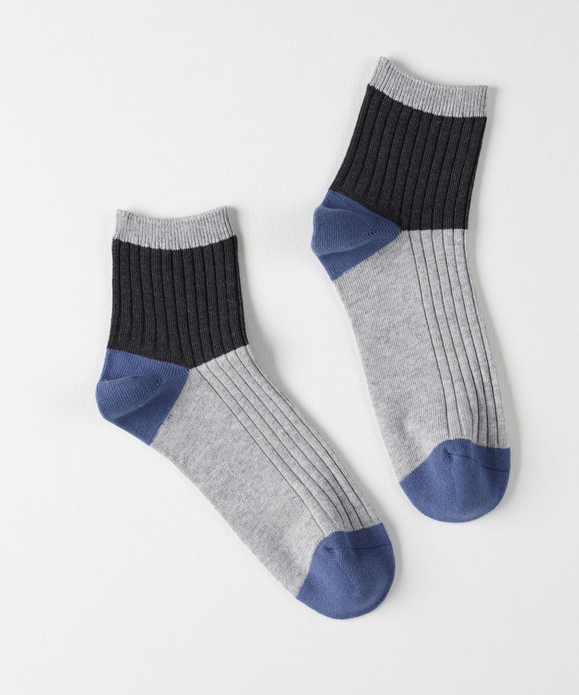 ブロックカラークォーターソックス(25-27 サックス): 靴下/アンダー