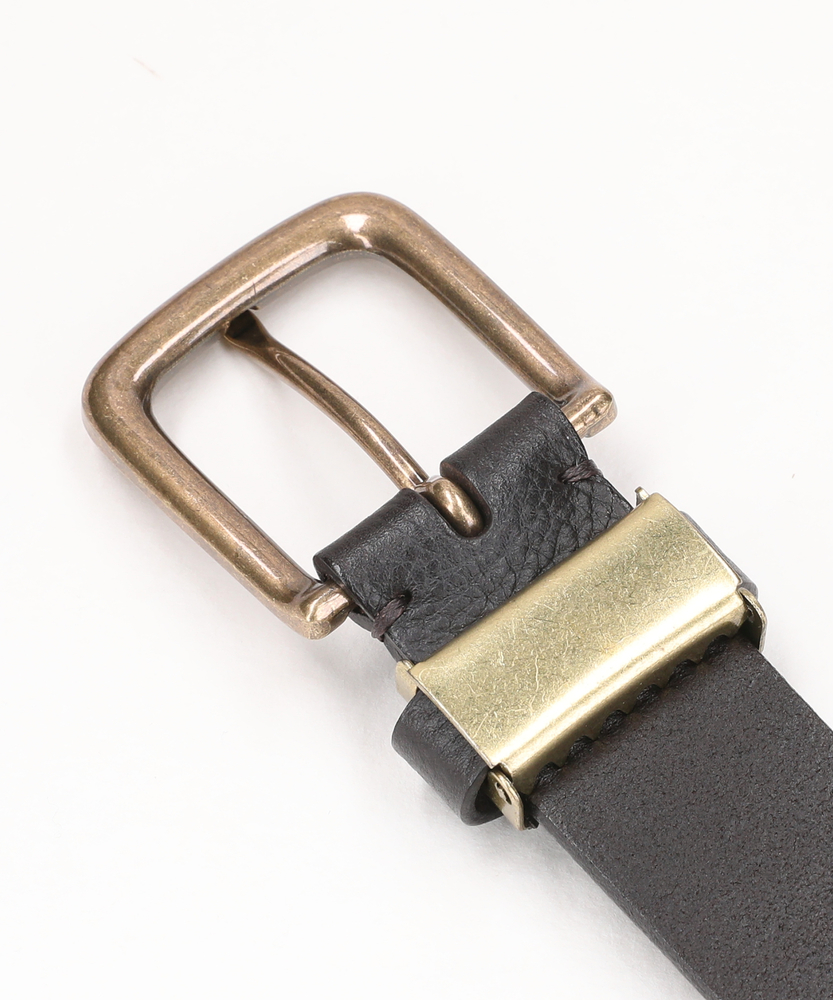 34mmレザースクエアバックルベルト(ONE SIZE ブラウン): ファッション