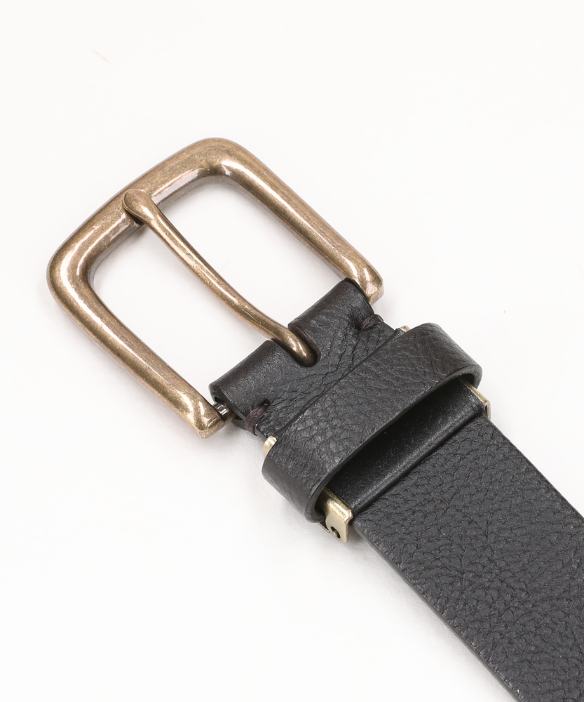 34mmレザースクエアバックルベルト(ONE SIZE ブラウン): ファッション