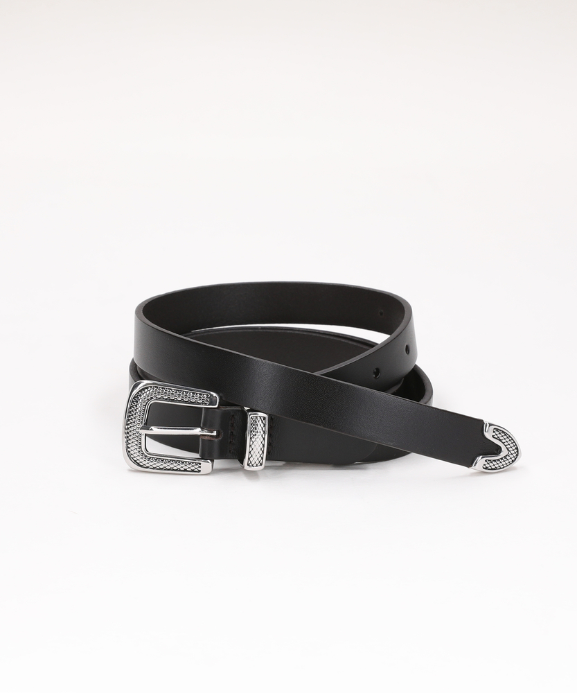 34mmレザーナローロングベルト(ONE SIZE ブラック): ファッション雑貨