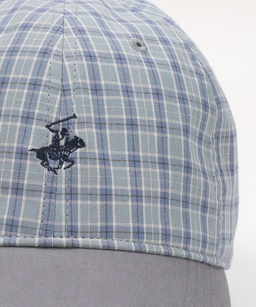 ワンポイント刺繍チェック柄キャップ(ONE SIZE ネイビー＊ブルー