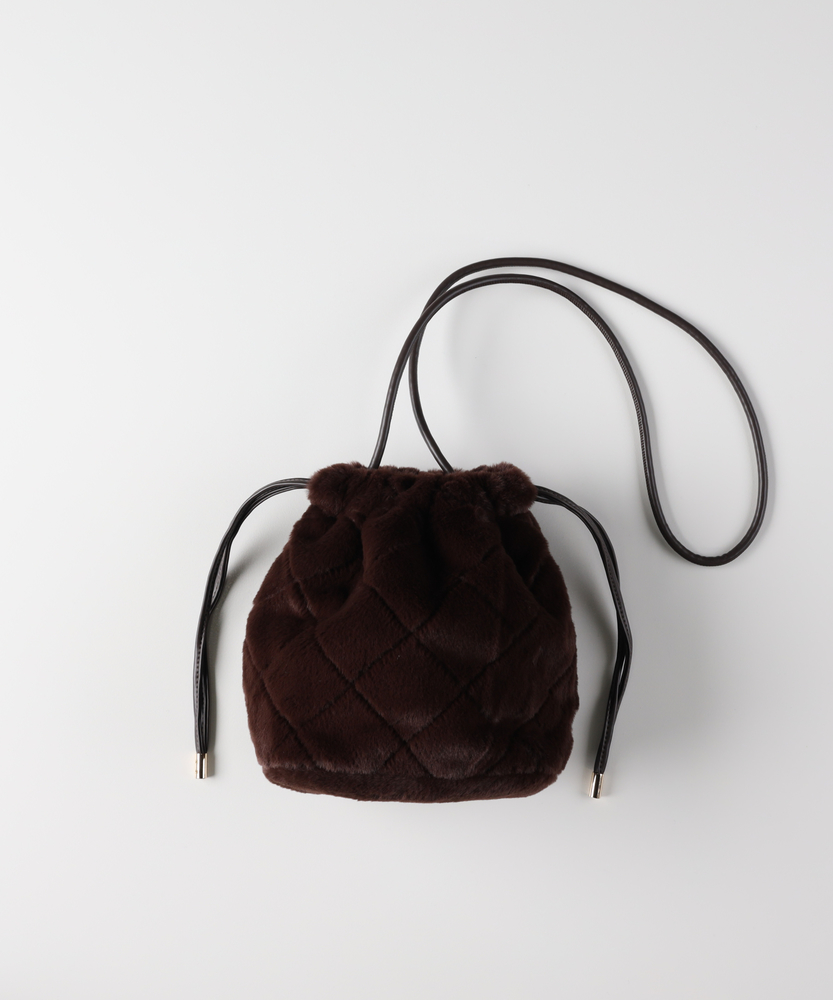 フェイクファー巾着バッグ