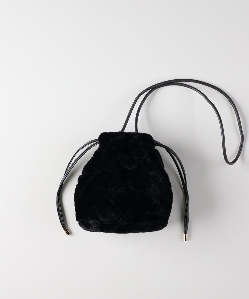 フェイクファー巾着バッグ