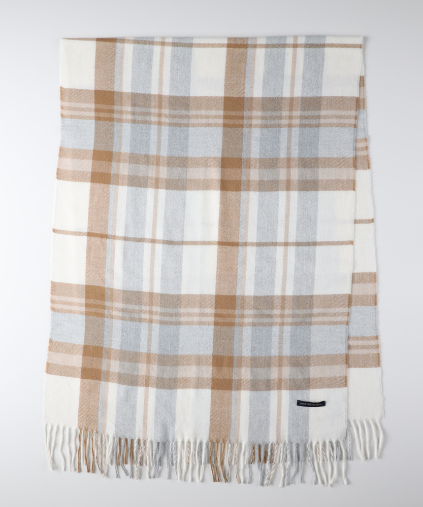 チェック柄大判ストール(ONE SIZE オフホワイト＊ベージュ