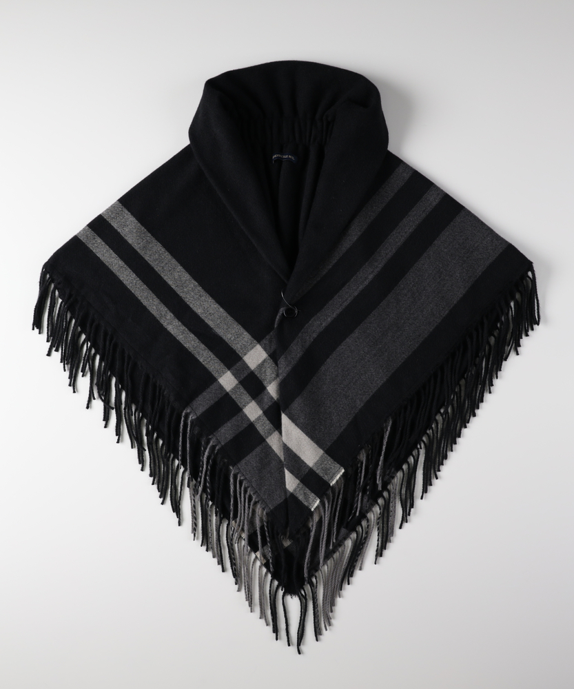 チェック柄ポンチョストール(ONE SIZE ブラック): ファッション