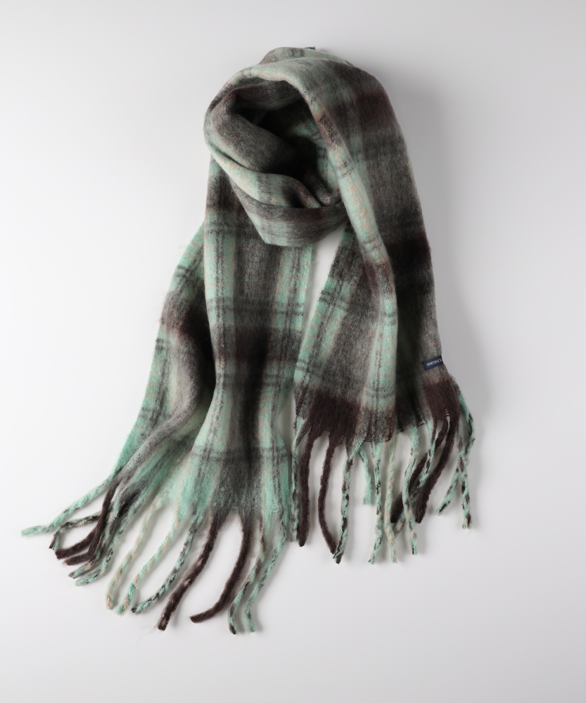 太フリンジチェック柄ストール