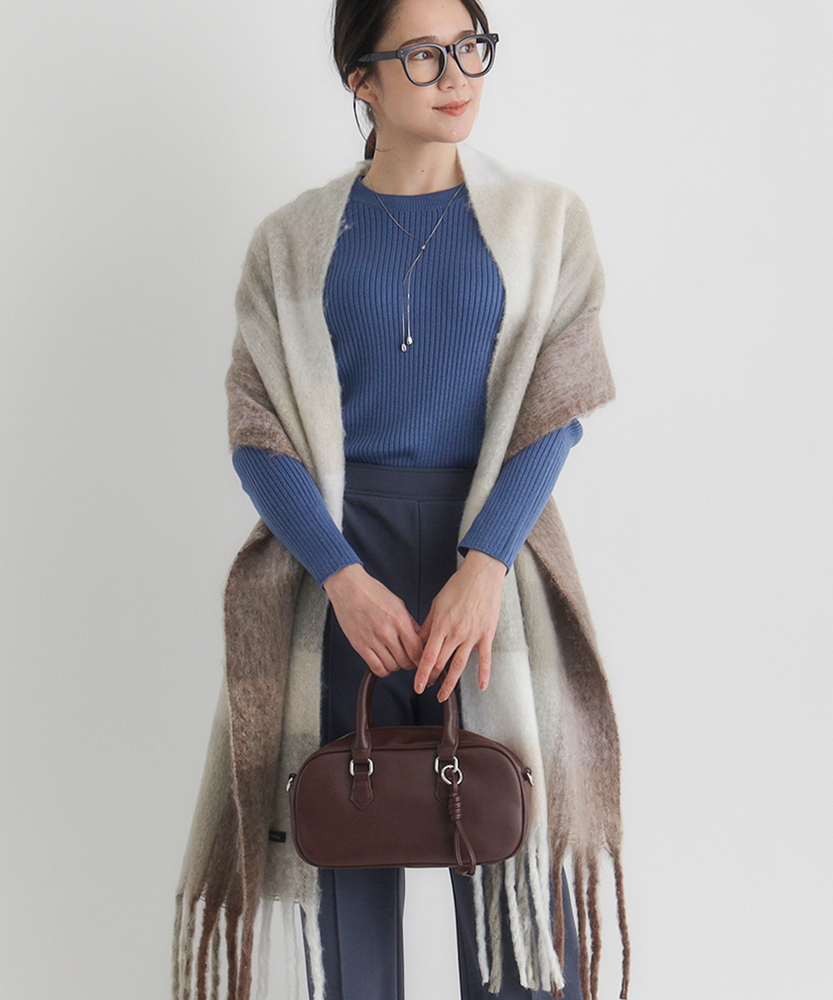 太フリンジチェック柄ストール