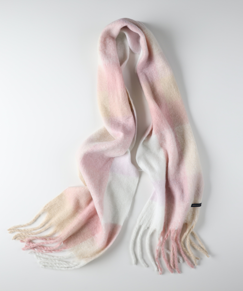 太フリンジチェック柄ストール