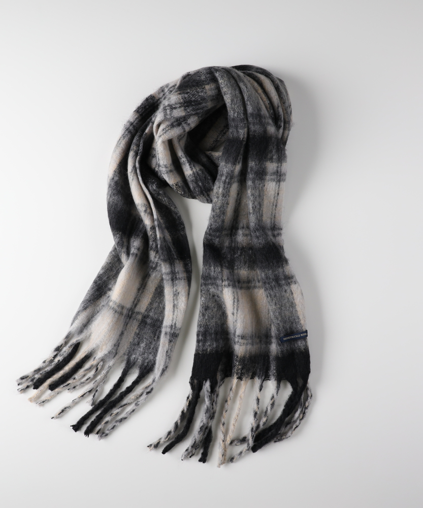 太フリンジチェック柄ストール